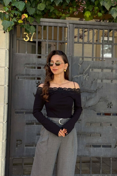 ONE COLOR SHOULDER OFF WOMAN SWEATSHIRT BLACK/ E ZEZE - KLAUDIO FASHION