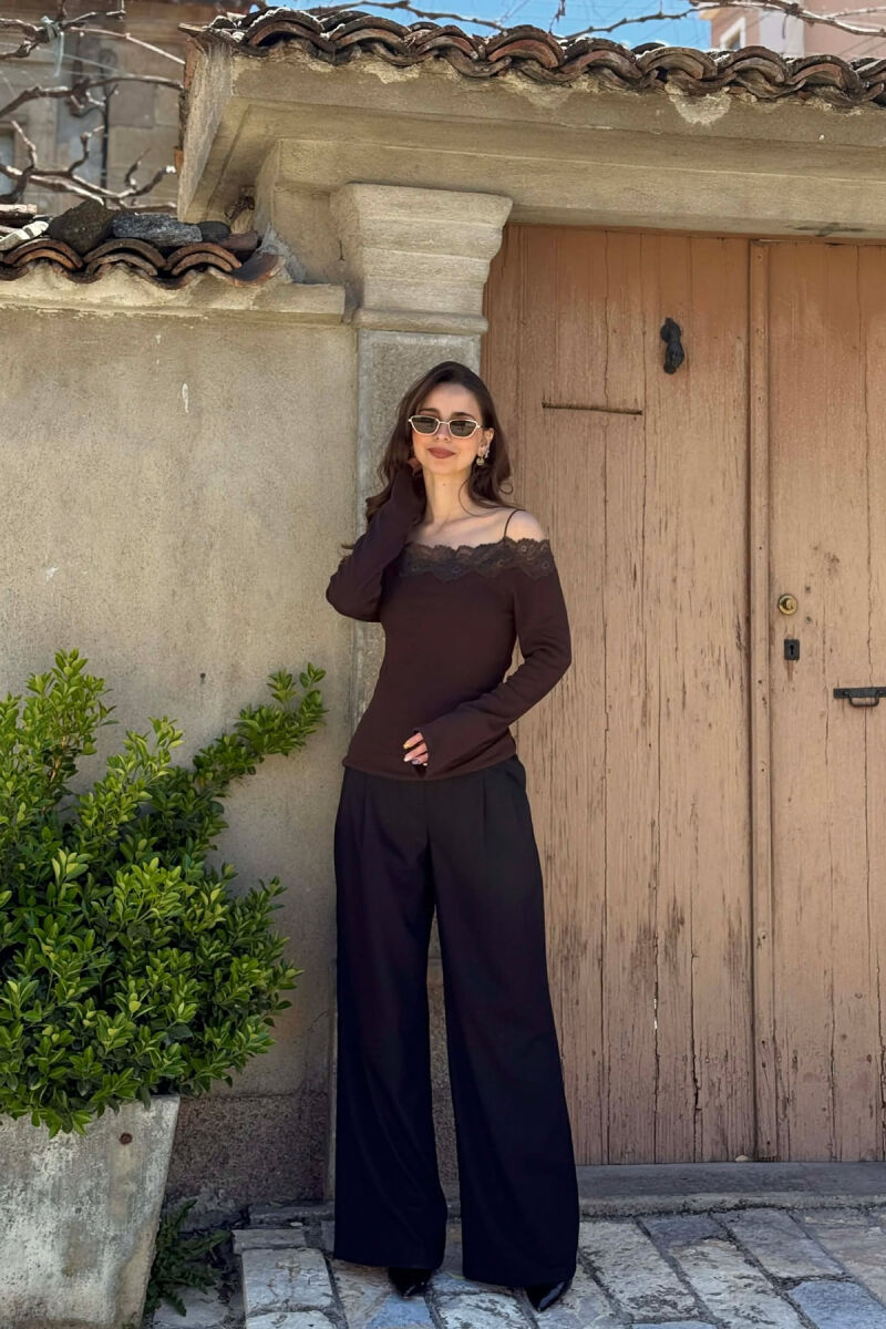 ONE COLOR SHOULDER OFF WOMAN SWEATSHIRT BROWN/KAFE - 6