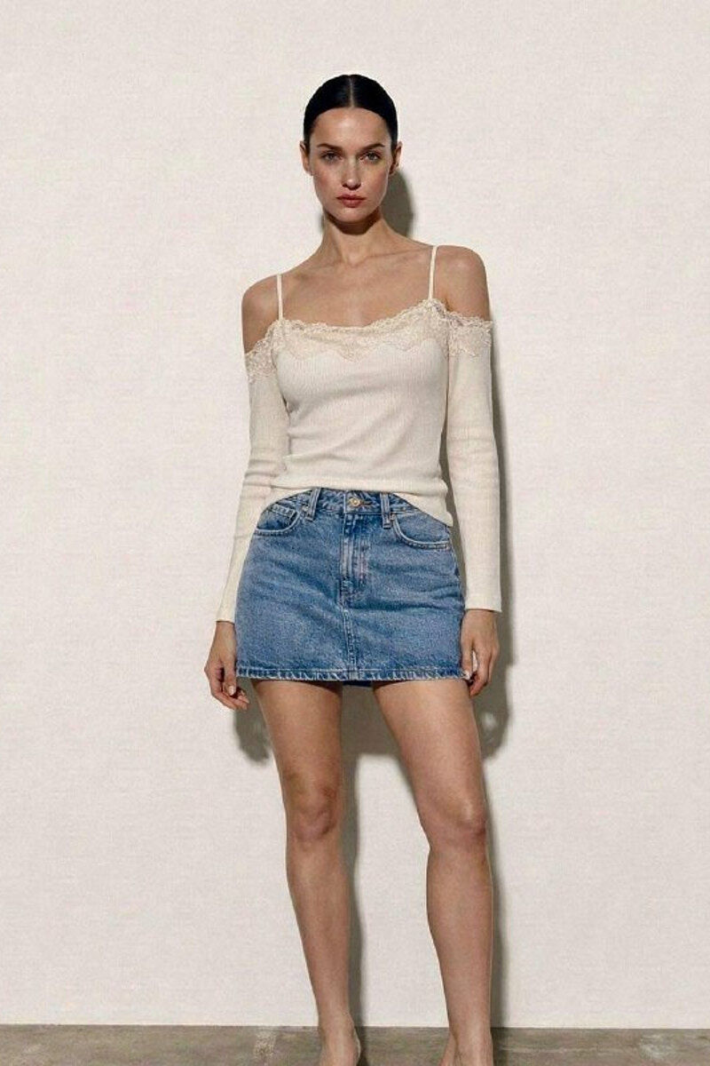 ONE COLOR SHOULDER OFF WOMAN SWEATSHIRT WHITE-E BARDHE - 2