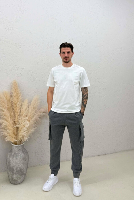 ONE COLOR SIDE POCKETS SIMPLE MEN JOGGERS GREY/GRI - KLAUDIO FASHION