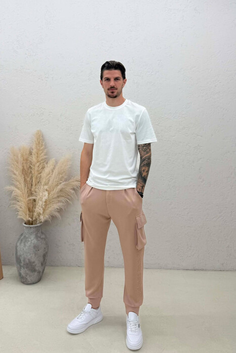 ONE COLOR SIDE POCKETS SIMPLE MEN JOGGERS LIGHT BROWN/KAZB - KLAUDIO FASHION