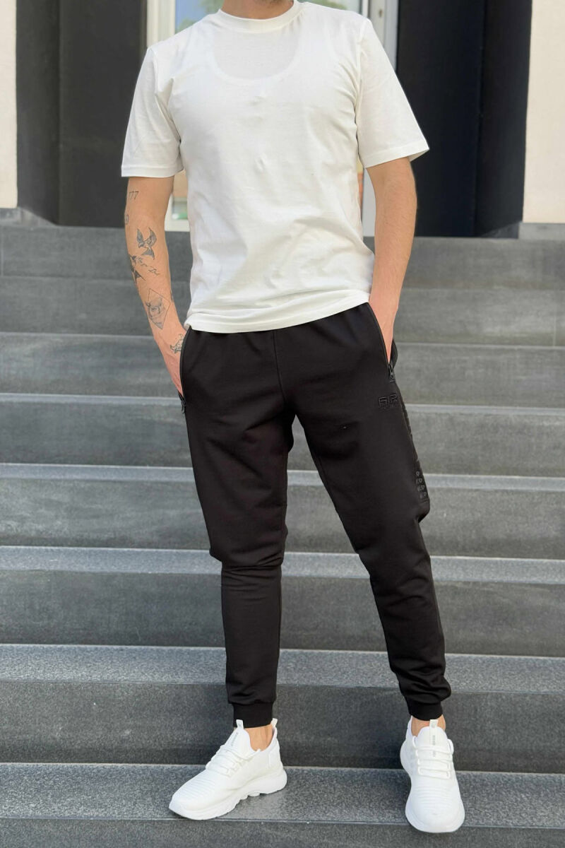 ONE COLOR SIDE WRITTINGS MEN SWEATPANTS BLACK/ E ZEZE - 2