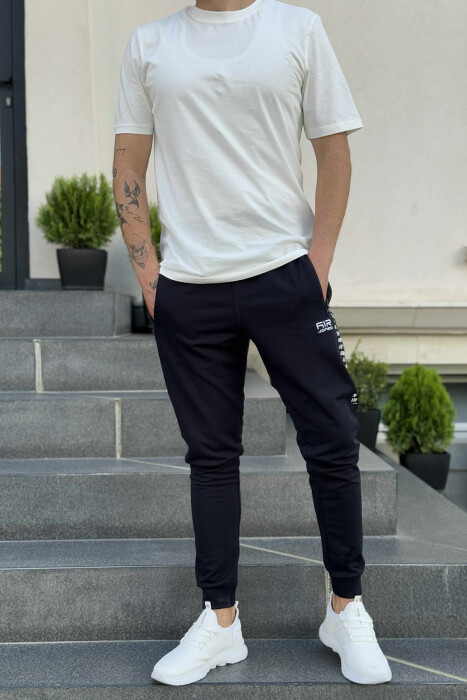 ONE COLOR SIDE WRITTINGS MEN SWEATPANTS DARK BLUE/BEE - 2