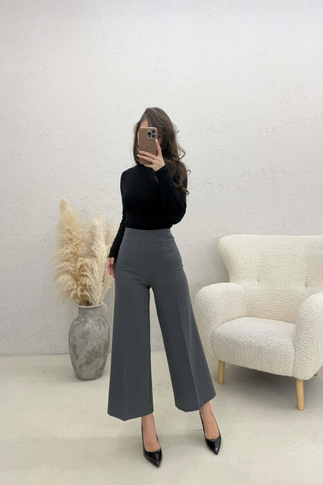 ONE COLOR SIDE ZIPPER WOMEN TROUSERS DARK GREY/GEE - KLAUDIO FASHION