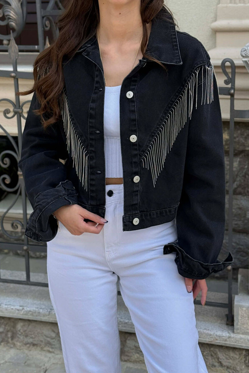 ONE COLOR SILVER DETAILS DENIM WOMEN JACKET BLACK/ E ZEZE - 4