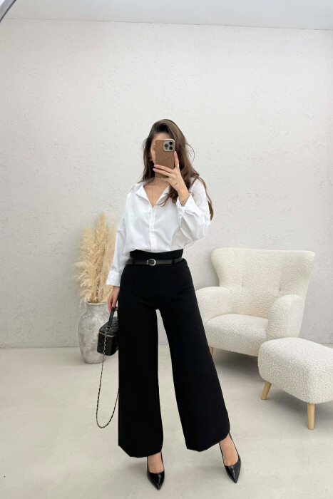 ONE COLOR SIMPLE BELT DETAIL WOMAN TROUSERS BLACK/ E ZEZE 