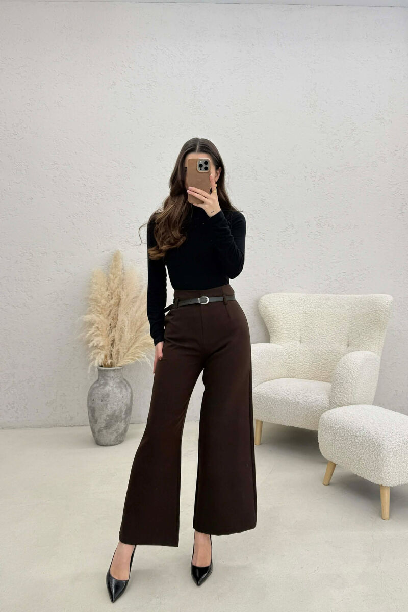 ONE COLOR SIMPLE BELT DETAIL WOMAN TROUSERS BROWN/KAFE - 2