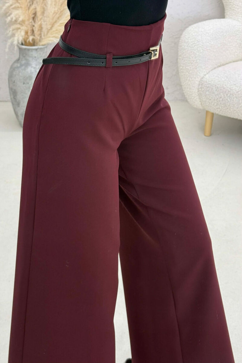 ONE COLOR SIMPLE BELT DETAIL WOMAN TROUSERS BURGUNDY/VISHNJE - 3