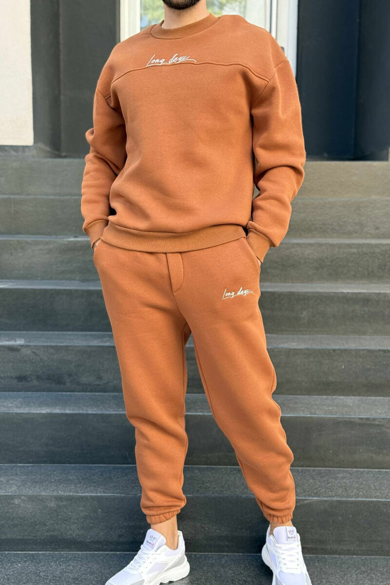 ONE COLOR SIMPLE BLOUSE+JOGGERS MEN SET BROWN/KAFE - 1