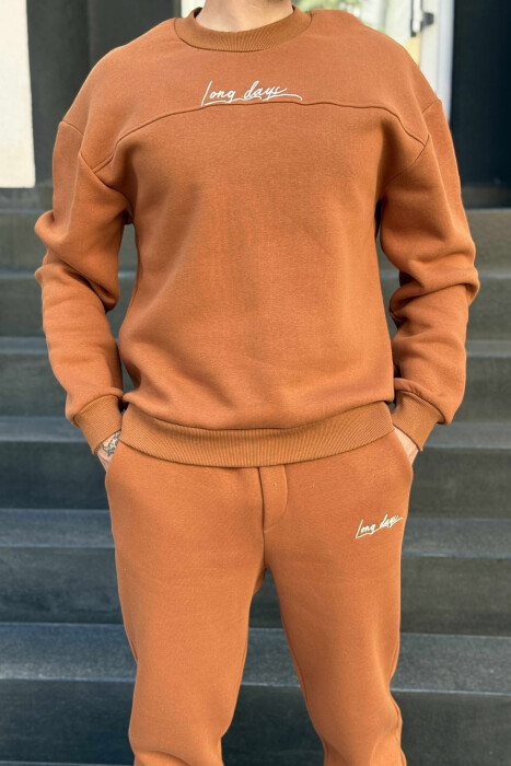 ONE COLOR SIMPLE BLOUSE+JOGGERS MEN SET BROWN/KAFE - 3