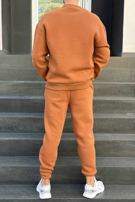 ONE COLOR SIMPLE BLOUSE+JOGGERS MEN SET BROWN/KAFE - 4