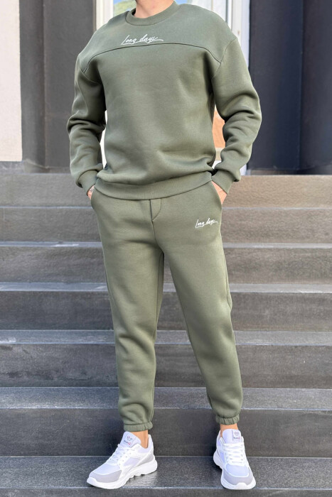 ONE COLOR SIMPLE BLOUSE+JOGGERS MEN SET DARK GREEN/JEE 