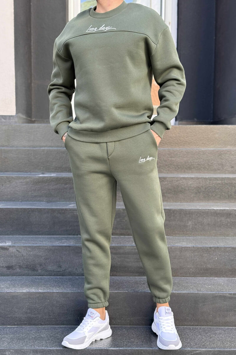 ONE COLOR SIMPLE BLOUSE+JOGGERS MEN SET DARK GREEN/JEE - 1