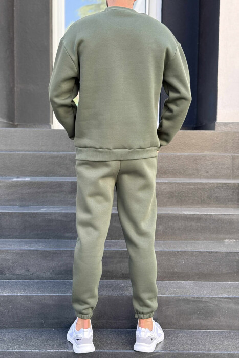 ONE COLOR SIMPLE BLOUSE+JOGGERS MEN SET DARK GREEN/JEE - 4