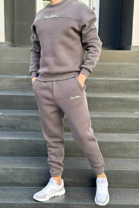 ONE COLOR SIMPLE BLOUSE+JOGGERS MEN SET DARK GREY/GEE - 1