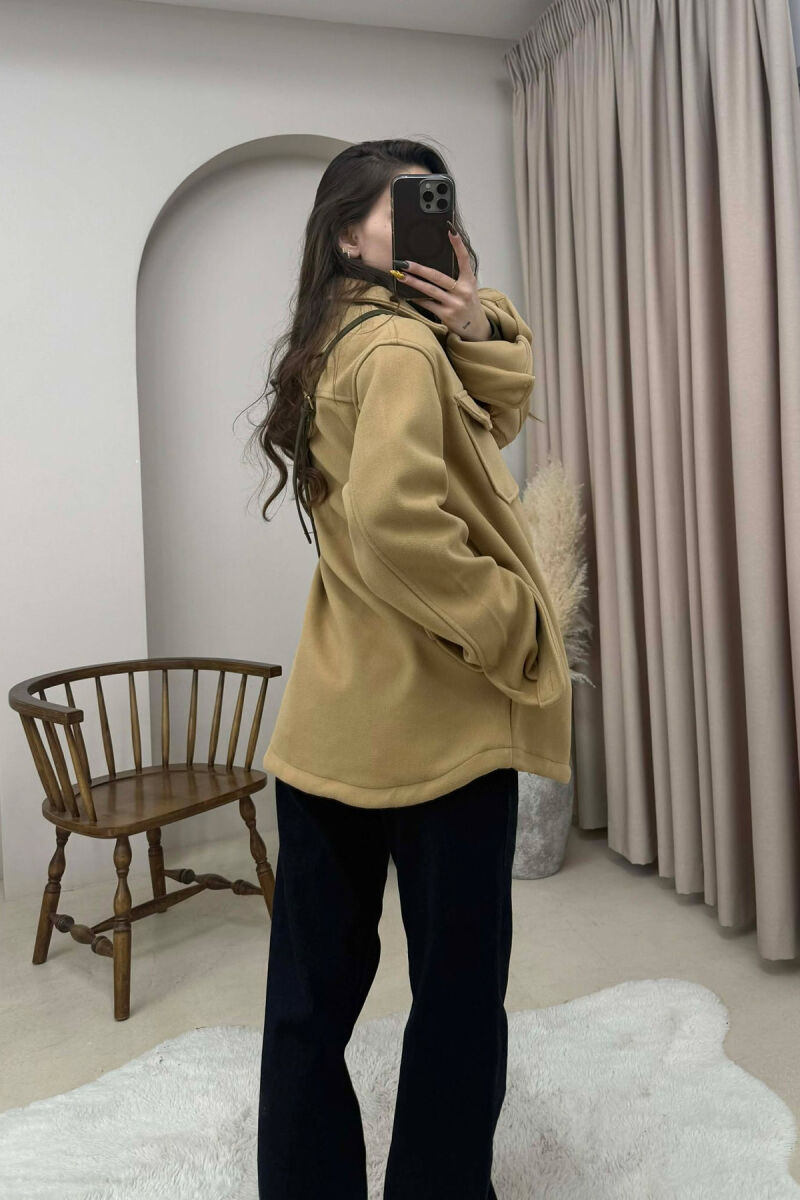 ONE COLOR SIMPLE BUTTONED WOMEN JACKET BEIGE/BEZHE - 3