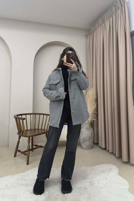 ONE COLOR SIMPLE BUTTONED WOMEN JACKET GREY/GRI 