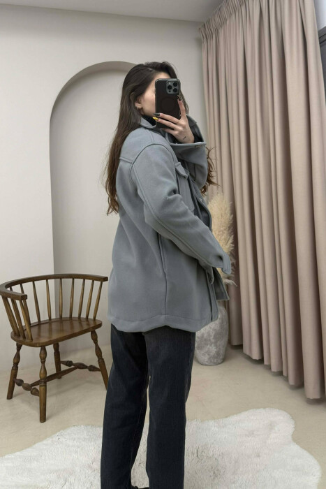 ONE COLOR SIMPLE BUTTONED WOMEN JACKET GREY/GRI - 4