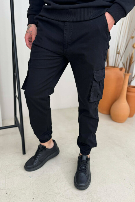 ONE COLOR SIMPLE CARGO MEN PANTS BLACK/ E ZEZE 