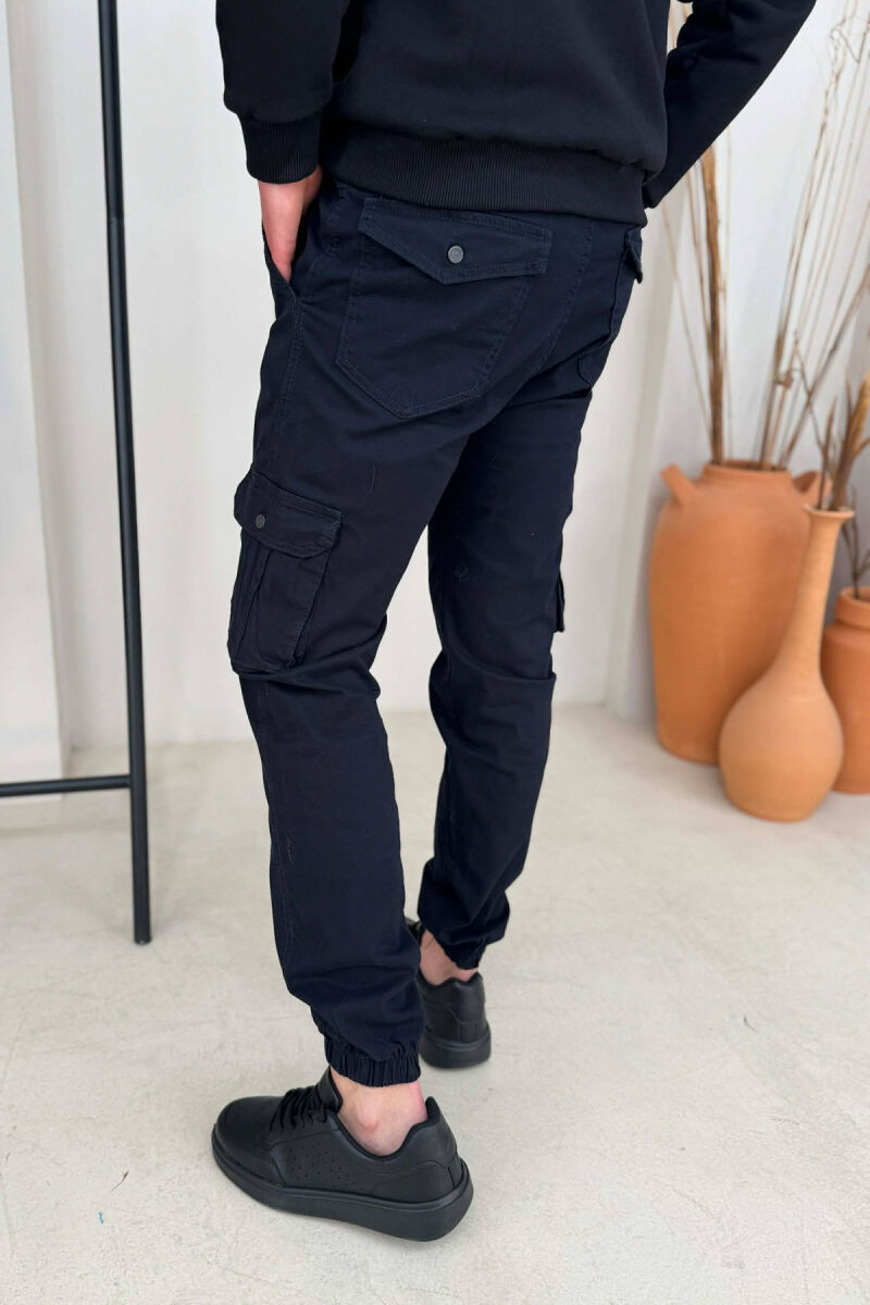ONE COLOR SIMPLE CARGO MEN PANTS DARK BLUE/BEE - 3