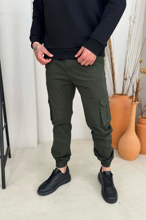 ONE COLOR SIMPLE CARGO MEN PANTS DARK GREEN/JEE 
