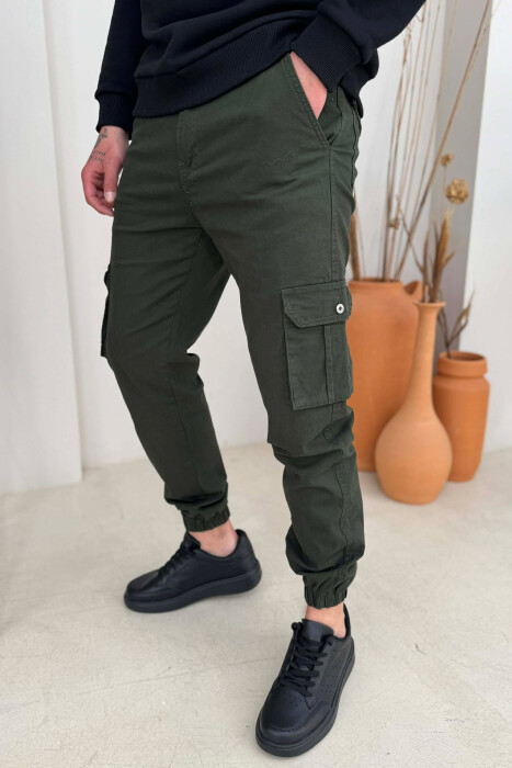 ONE COLOR SIMPLE CARGO MEN PANTS DARK GREEN/JEE - 2