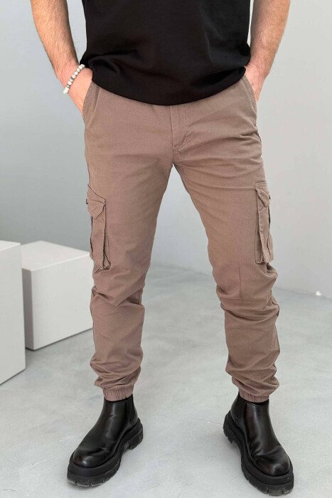 ONE COLOR SIMPLE CARGO MEN PANTS BROWN/KAFE - 1