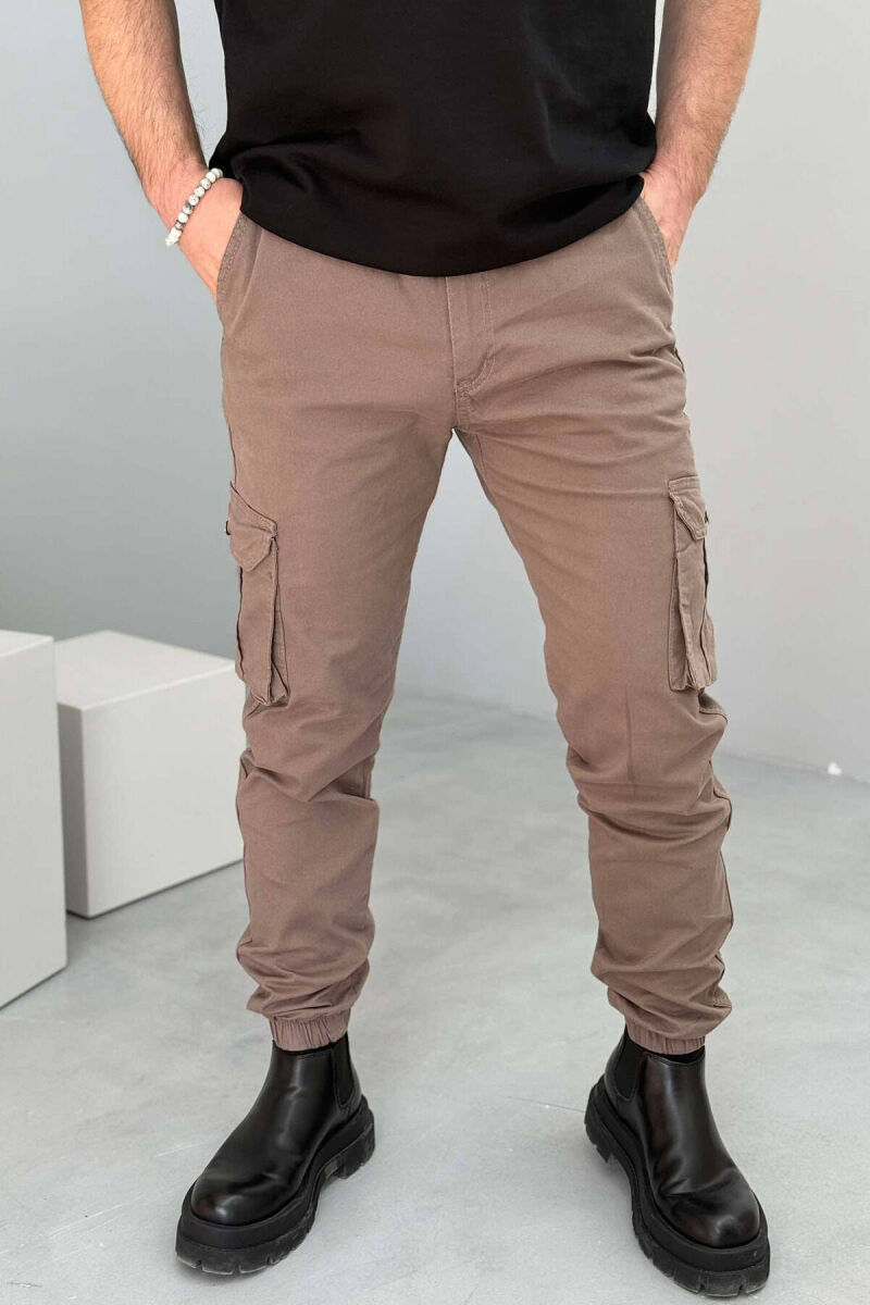 ONE COLOR SIMPLE CARGO MEN PANTS BROWN/KAFE - 1