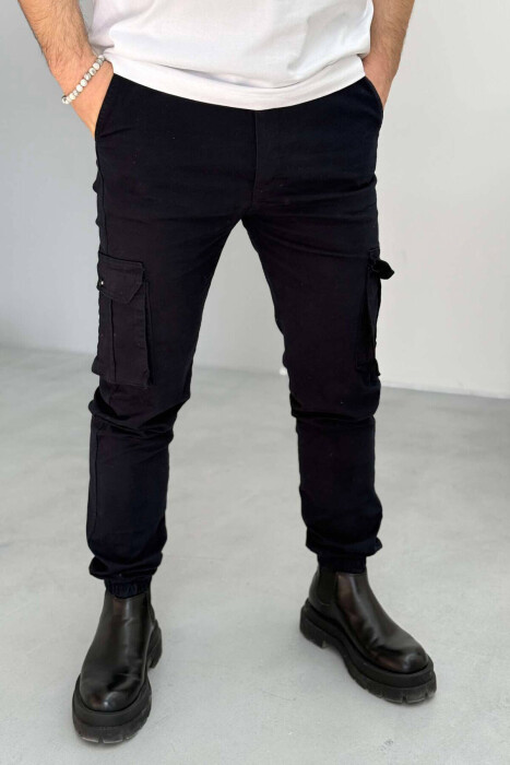 ONE COLOR SIMPLE CARGO MEN PANTS DARK BLUE/BEE - 1