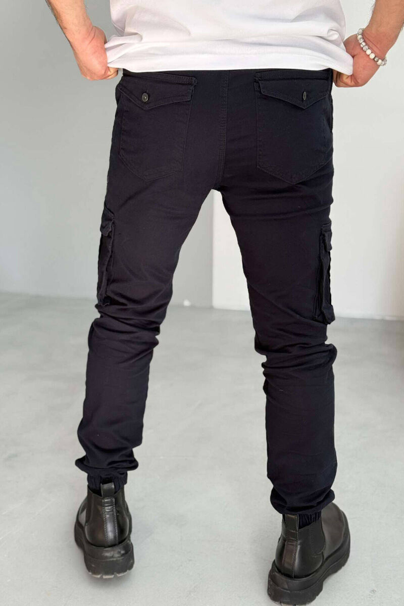 ONE COLOR SIMPLE CARGO MEN PANTS DARK BLUE/BEE - 2
