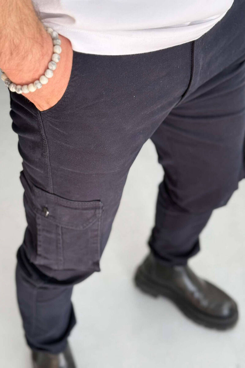 ONE COLOR SIMPLE CARGO MEN PANTS DARK BLUE/BEE - 4