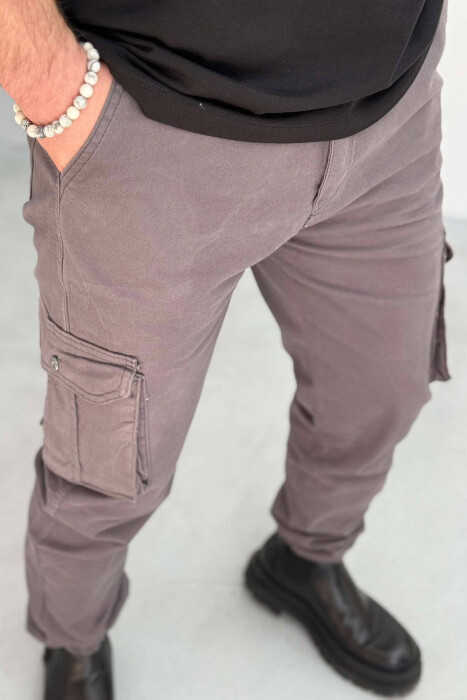 ONE COLOR SIMPLE CARGO MEN PANTS GREY/GRI - 2