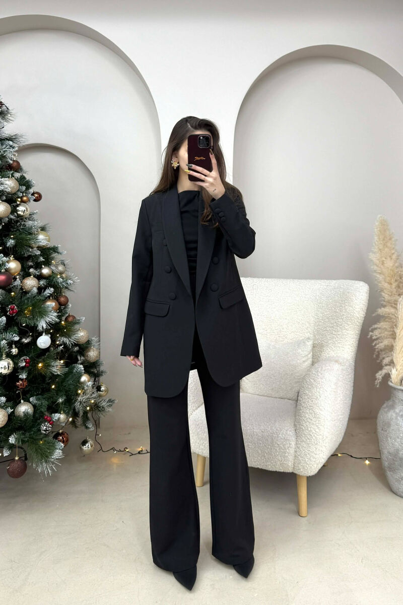ONE COLOR SIMPLE CLASSIC JACKET+ TROUSERS WOMEN SET BLACK/ E ZEZE - 1