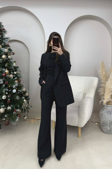 ONE COLOR SIMPLE CLASSIC JACKET+ TROUSERS WOMEN SET BLACK/ E ZEZE - 2
