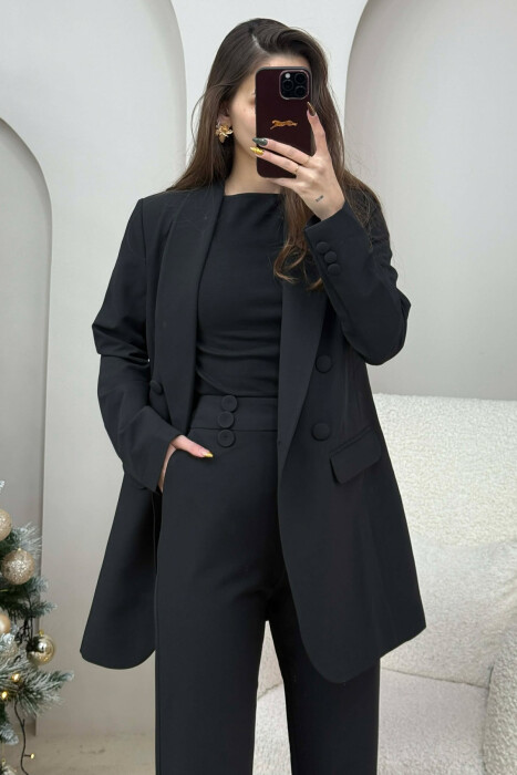 ONE COLOR SIMPLE CLASSIC JACKET+ TROUSERS WOMEN SET BLACK/ E ZEZE - 4