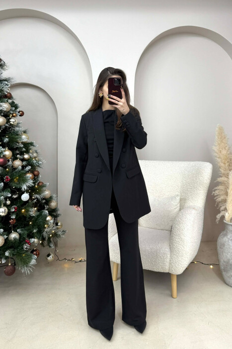 ONE COLOR SIMPLE CLASSIC JACKET+ TROUSERS WOMEN SET BLACK/ E ZEZE 