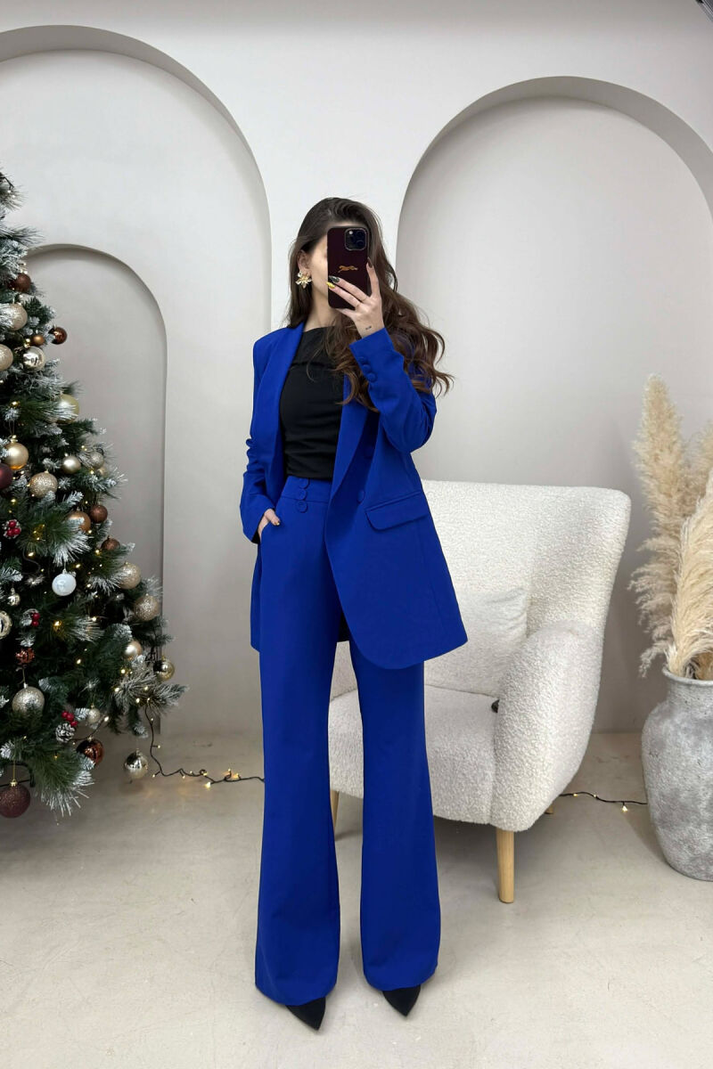 ONE COLOR SIMPLE CLASSIC JACKET+ TROUSERS WOMEN SET BLUE/BLU - 1