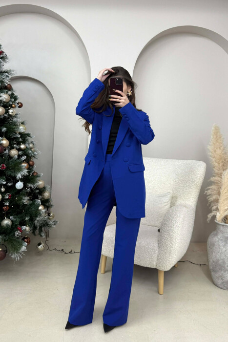 ONE COLOR SIMPLE CLASSIC JACKET+ TROUSERS WOMEN SET BLUE/BLU - 2
