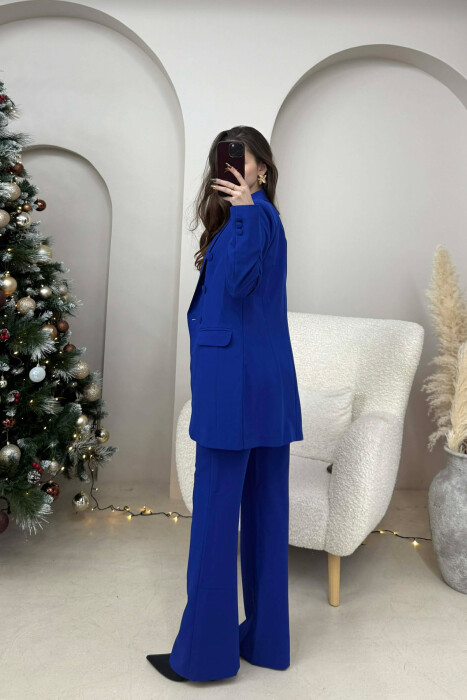 ONE COLOR SIMPLE CLASSIC JACKET+ TROUSERS WOMEN SET BLUE/BLU - 4