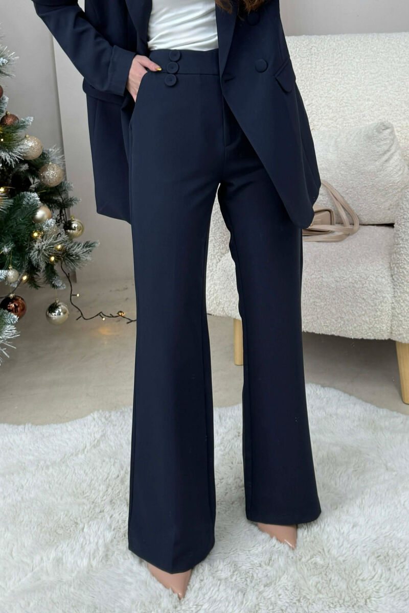 ONE COLOR SIMPLE CLASSIC JACKET+ TROUSERS WOMEN SET DARK BLUE/BEE - 5