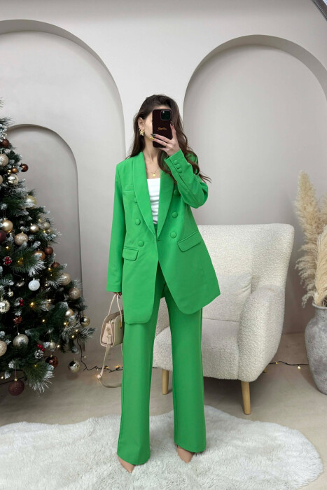 ONE COLOR SIMPLE CLASSIC JACKET+ TROUSERS WOMEN SET GREEN/JESHILE 