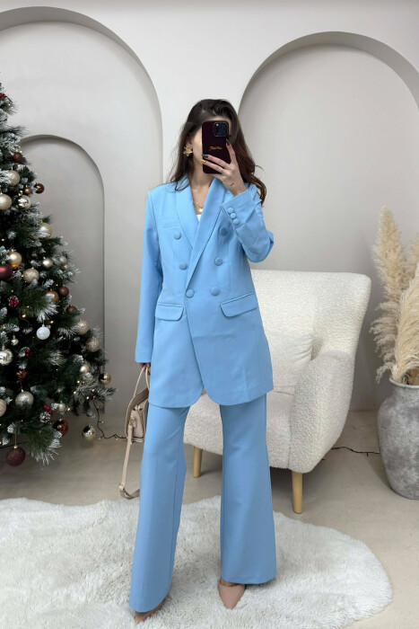 ONE COLOR SIMPLE CLASSIC JACKET+ TROUSERS WOMEN SET LIGHTBLUE/BZ - 1