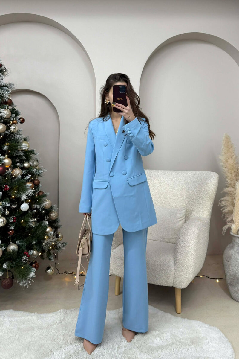 ONE COLOR SIMPLE CLASSIC JACKET+ TROUSERS WOMEN SET LIGHTBLUE/BZ - 2