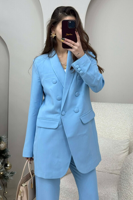 ONE COLOR SIMPLE CLASSIC JACKET+ TROUSERS WOMEN SET LIGHTBLUE/BZ - 3