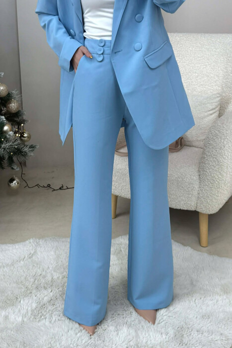 ONE COLOR SIMPLE CLASSIC JACKET+ TROUSERS WOMEN SET LIGHTBLUE/BZ - 4