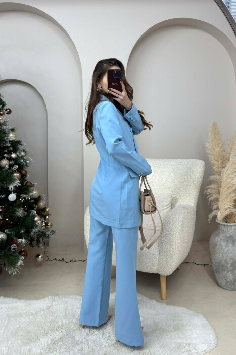 ONE COLOR SIMPLE CLASSIC JACKET+ TROUSERS WOMEN SET LIGHTBLUE/BZ - 5