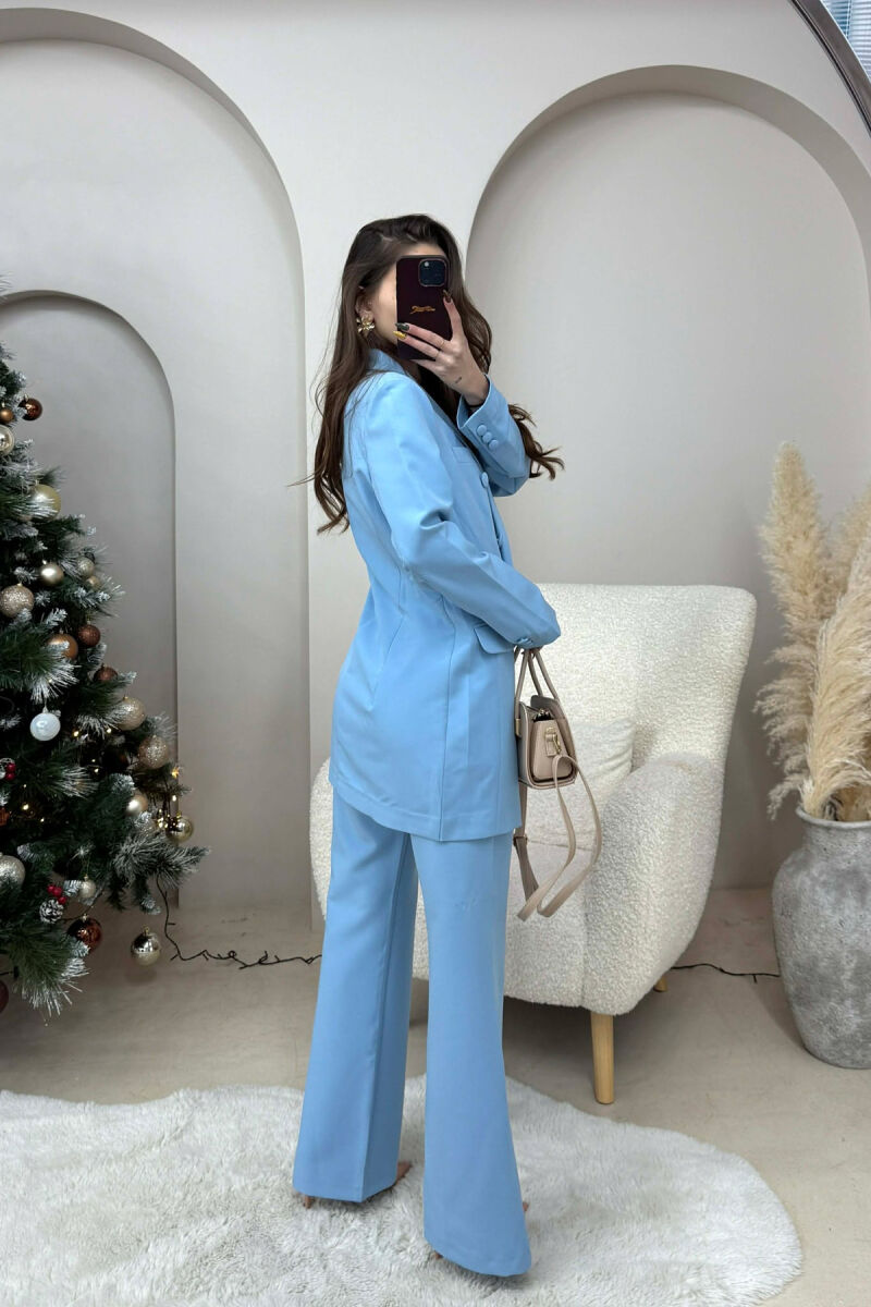 ONE COLOR SIMPLE CLASSIC JACKET+ TROUSERS WOMEN SET LIGHTBLUE/BZ - 5