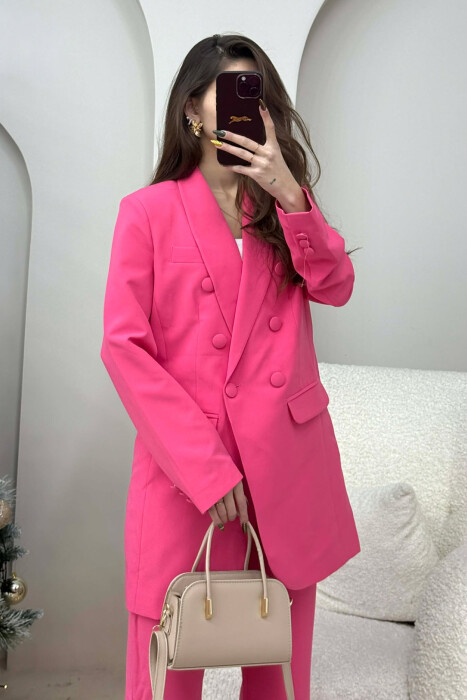 ONE COLOR SIMPLE CLASSIC JACKET+ TROUSERS WOMEN SET PINK/ROZE - 2