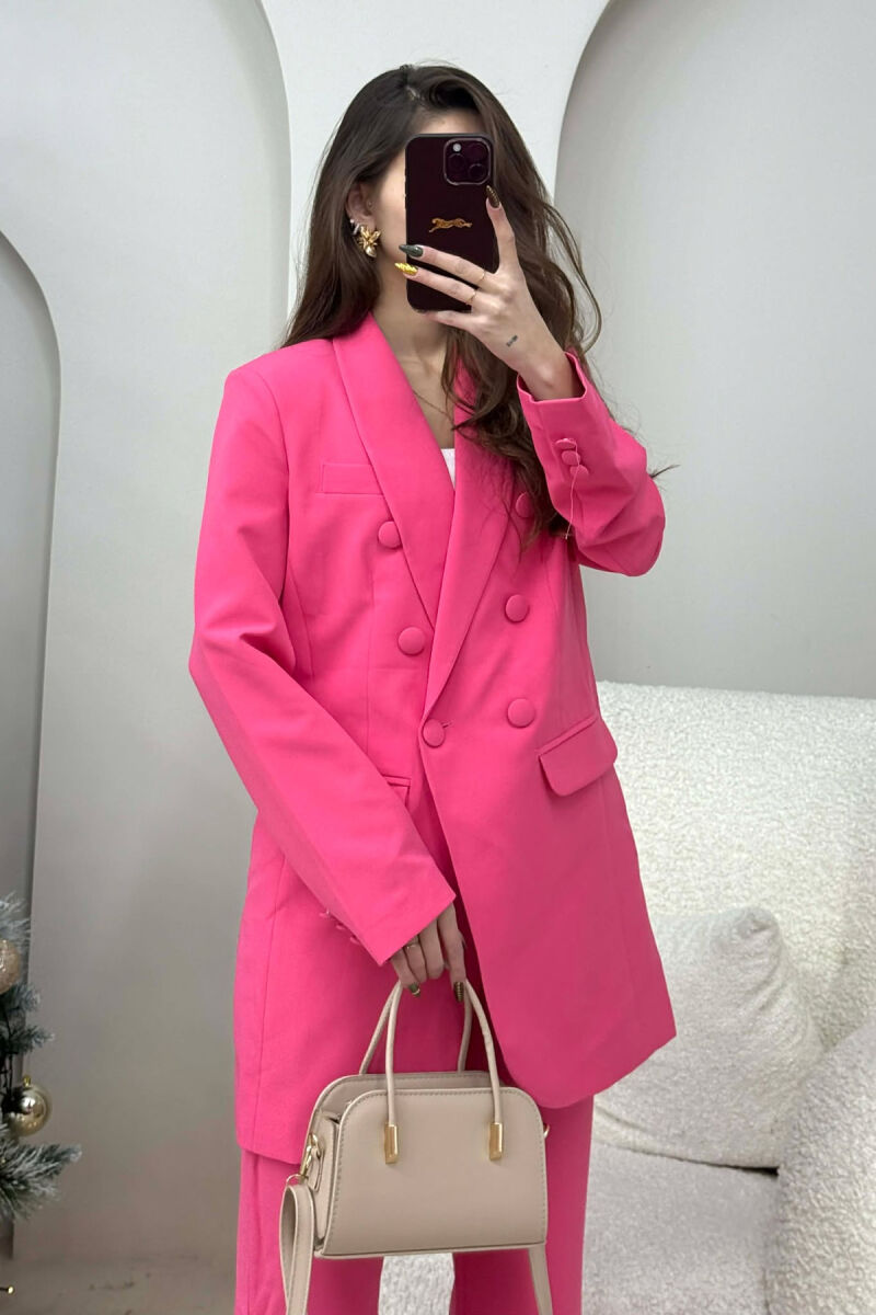ONE COLOR SIMPLE CLASSIC JACKET+ TROUSERS WOMEN SET PINK/ROZE - 2