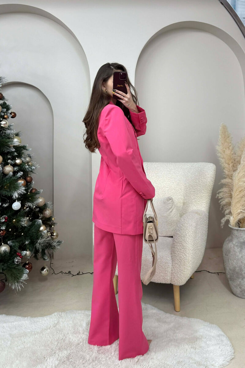 ONE COLOR SIMPLE CLASSIC JACKET+ TROUSERS WOMEN SET PINK/ROZE - 3